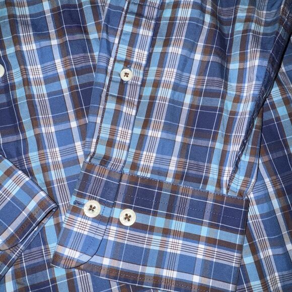Peter Millar XL Button Down 100% Cotton Plaid Blue Extra Large XL Rn:100306 - Picture 4 of 7